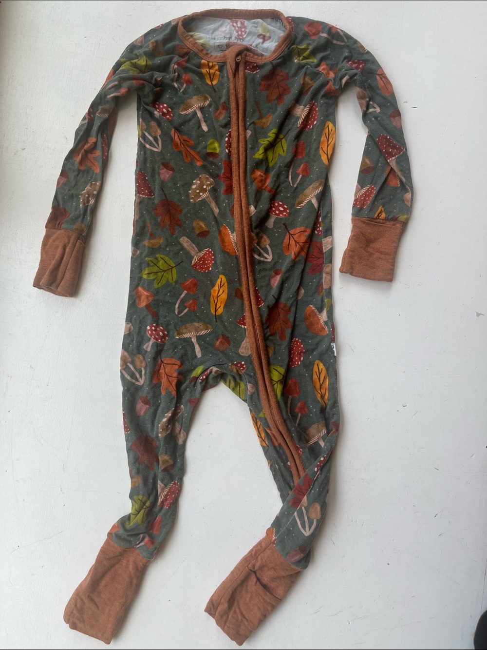 Little Sleepies Kids Mushroom Autumn Footed One-Piece Pajamas - Green/Brown